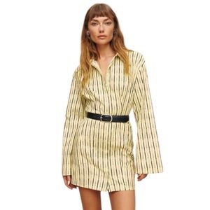 Reformation Rana Mini Dress Yellow Long Sleeves 10 Organic Cotton
S